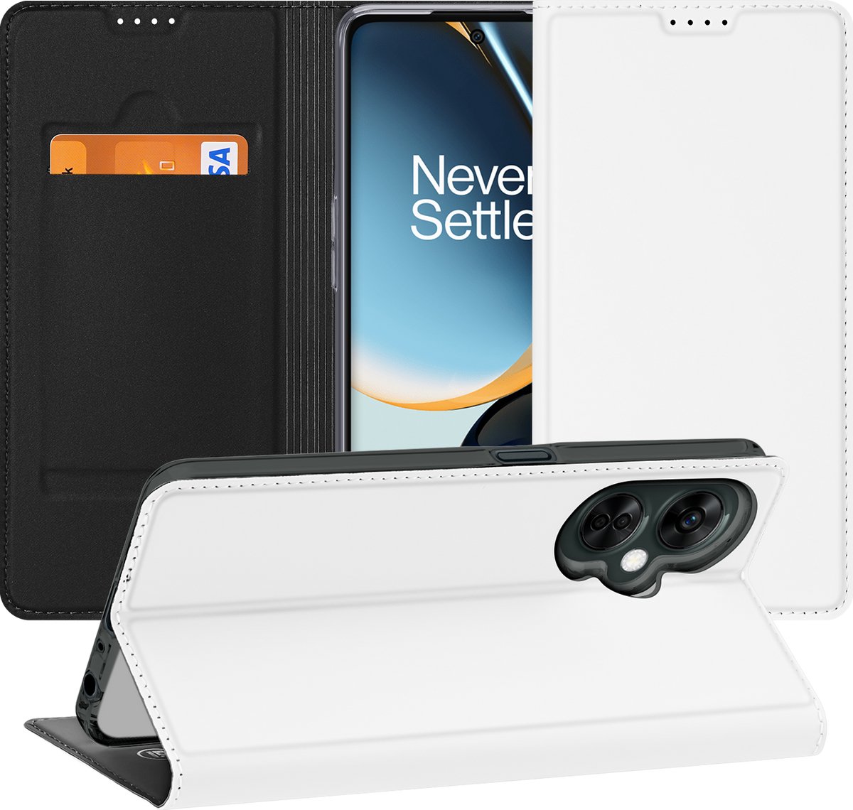 Stand Case Hoesje voor de OnePlus Nord CE 3 Lite Wit met Pashouder