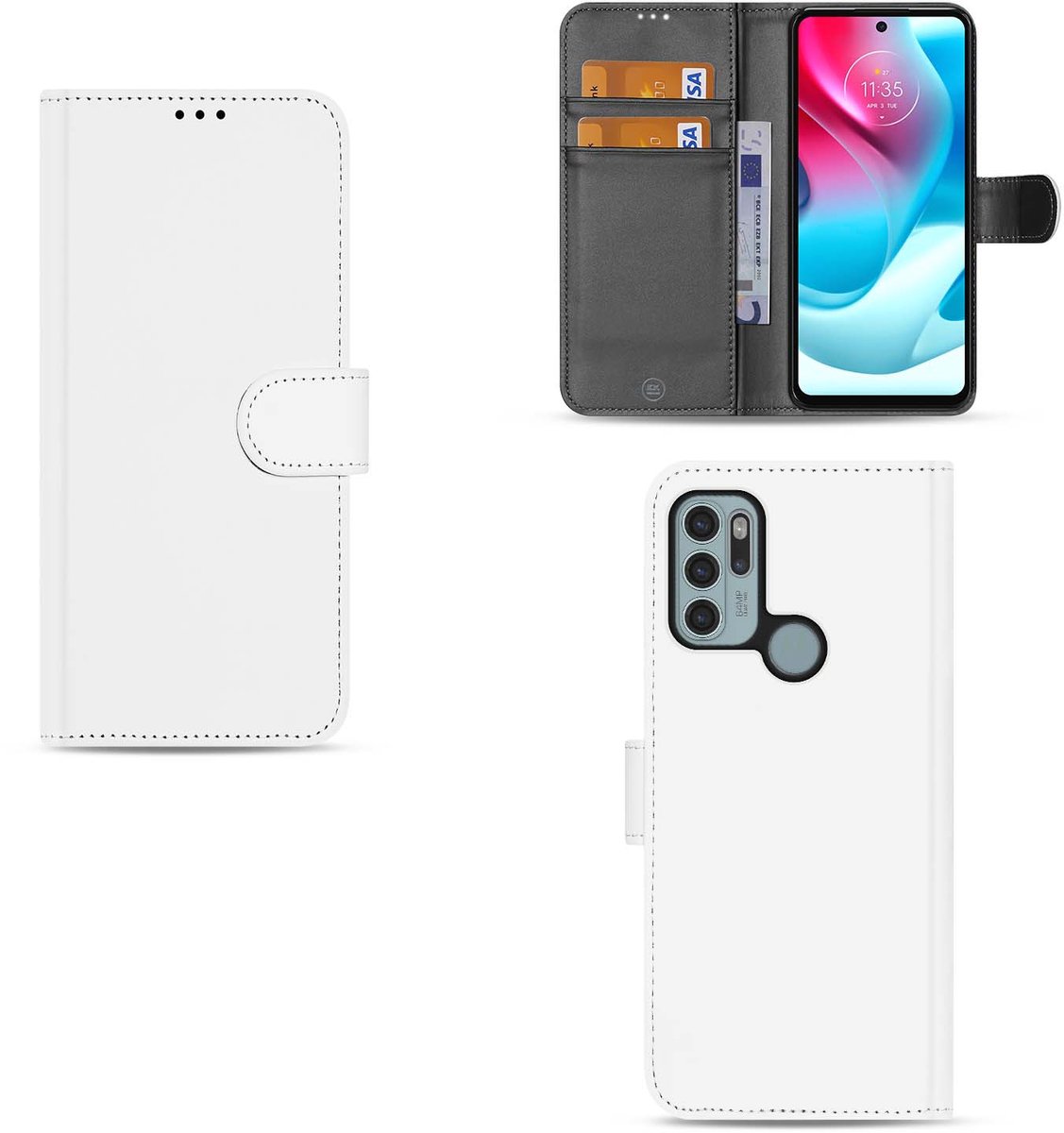 Hoesje Motorola Moto G60s Bookcover Wit met Pasjeshouder