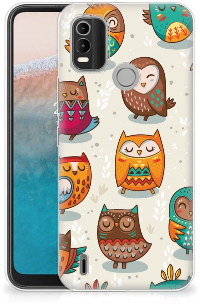 Nokia C21 Plus TPU Hoesje Vrolijke Uilen