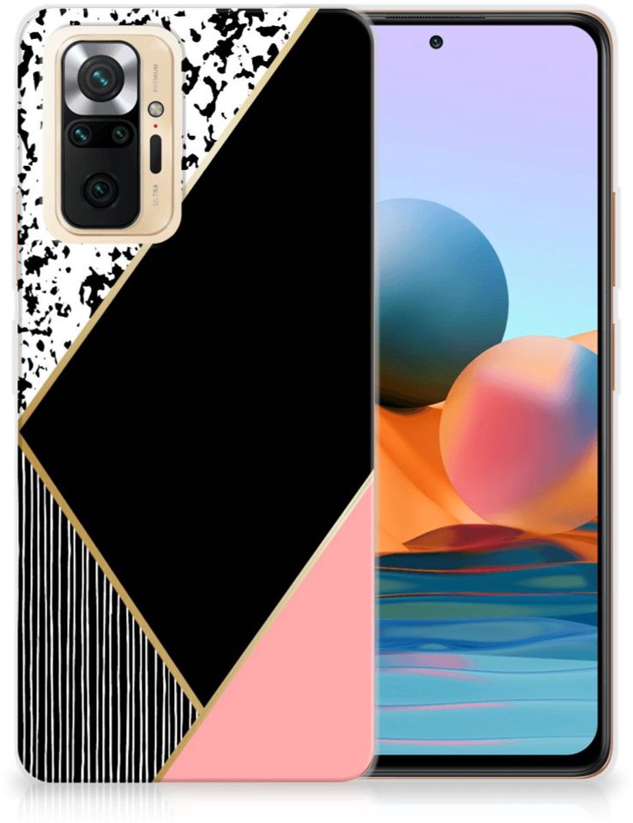 Xiaomi Redmi Note 10 Pro TPU Hoesje Zwart Roze Vormen