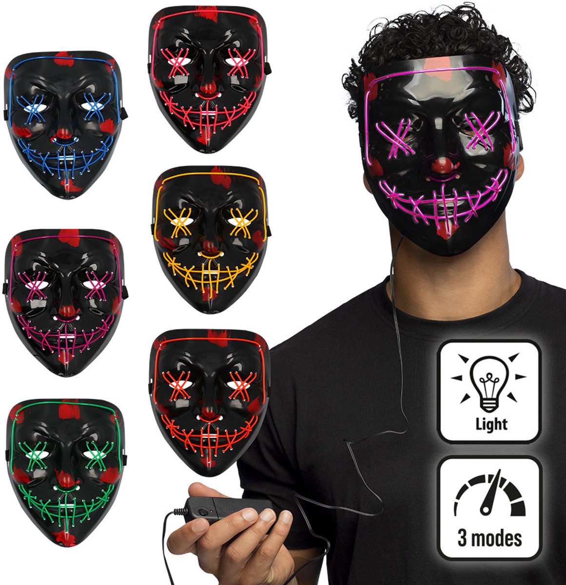 Boland - LED masker Promo - Volwassenen - Monster - Killer - Licht met 3 Standen - Cosplay - Halloween - Carnaval - Themafeest - Rave Party
