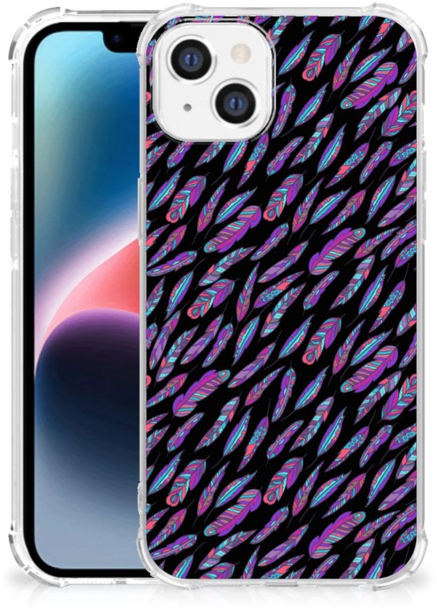 Apple iPhone 14 Plus Doorzichtige Silicone Hoesje Feathers Color