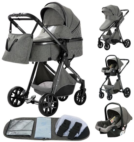Kinderwagen 3 In 1 Donker Grijs Opvouwbare Buggy - Kinderwagen - €219,95