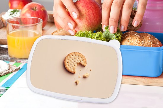 Broodtrommel Blauw - Lunchbox Koekje - Kruimels - beige - Brooddoos 18x12x6 cm - Brood lunch box - Broodtrommels voor kinderen en volwassenen
