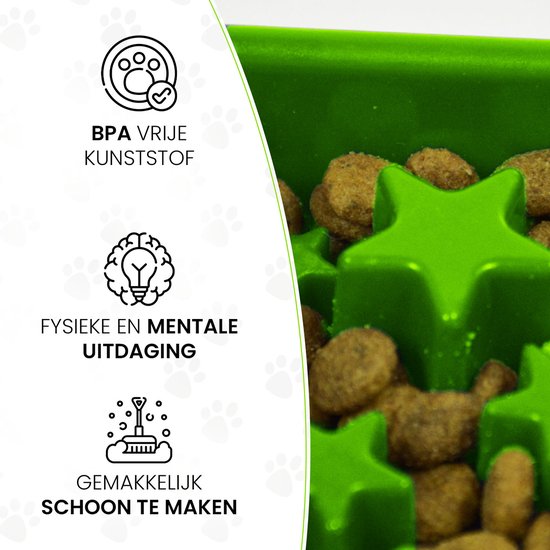 Eat Slow Live Longer Star Voerbak S – Ø 20.5 cm - Anti-schrok voerbak – Slow feeder voor honden – Anti-slip – Geschikt voor de kleinere hond - Groen