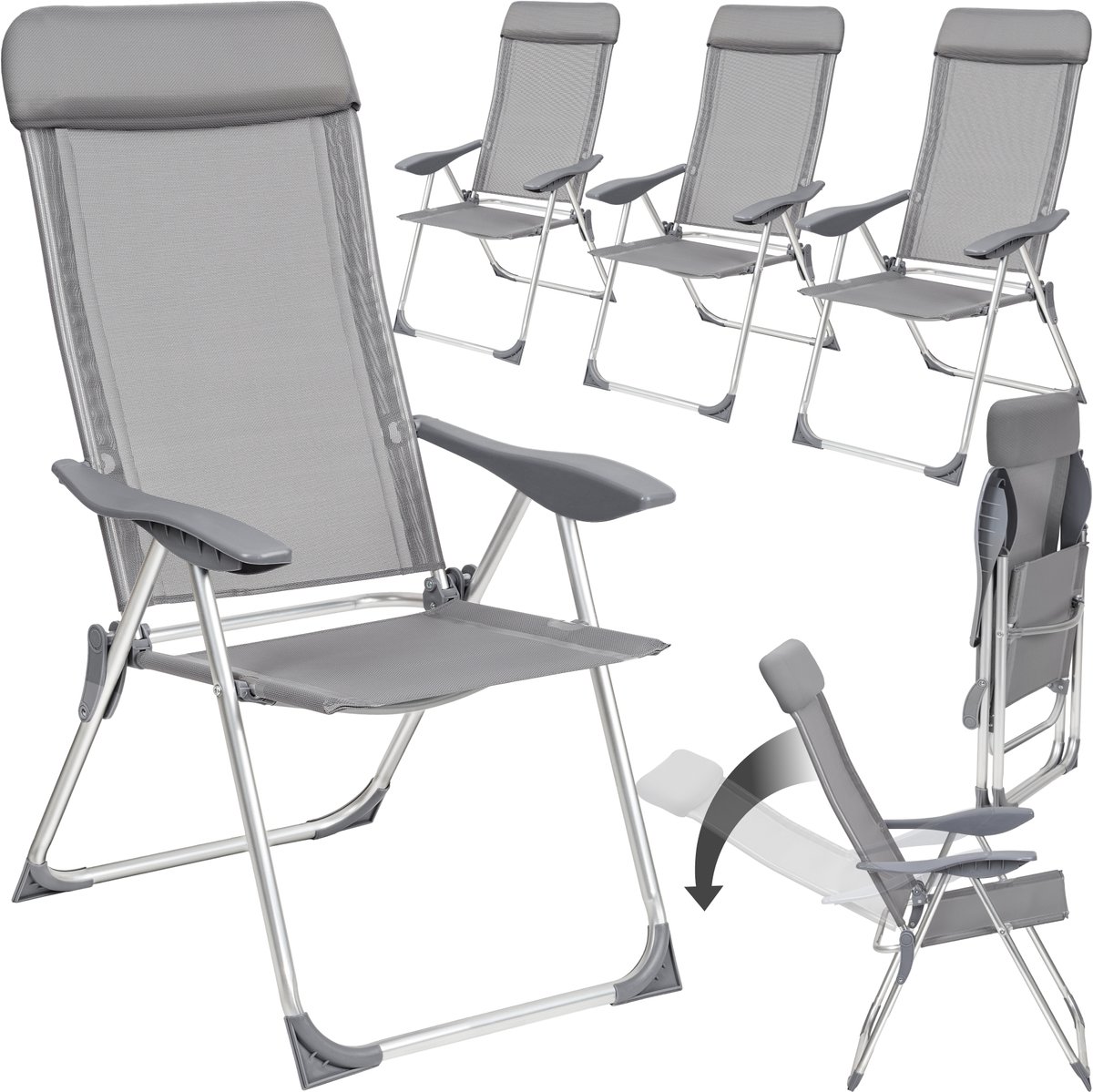 Bol.com tectake® Set van 4 Tuinstoelen met Hoge Rugleuning - Aluminium - Klapstoel 5-voudig Verstelbaar met Armleuningen - Ligst... aanbieding