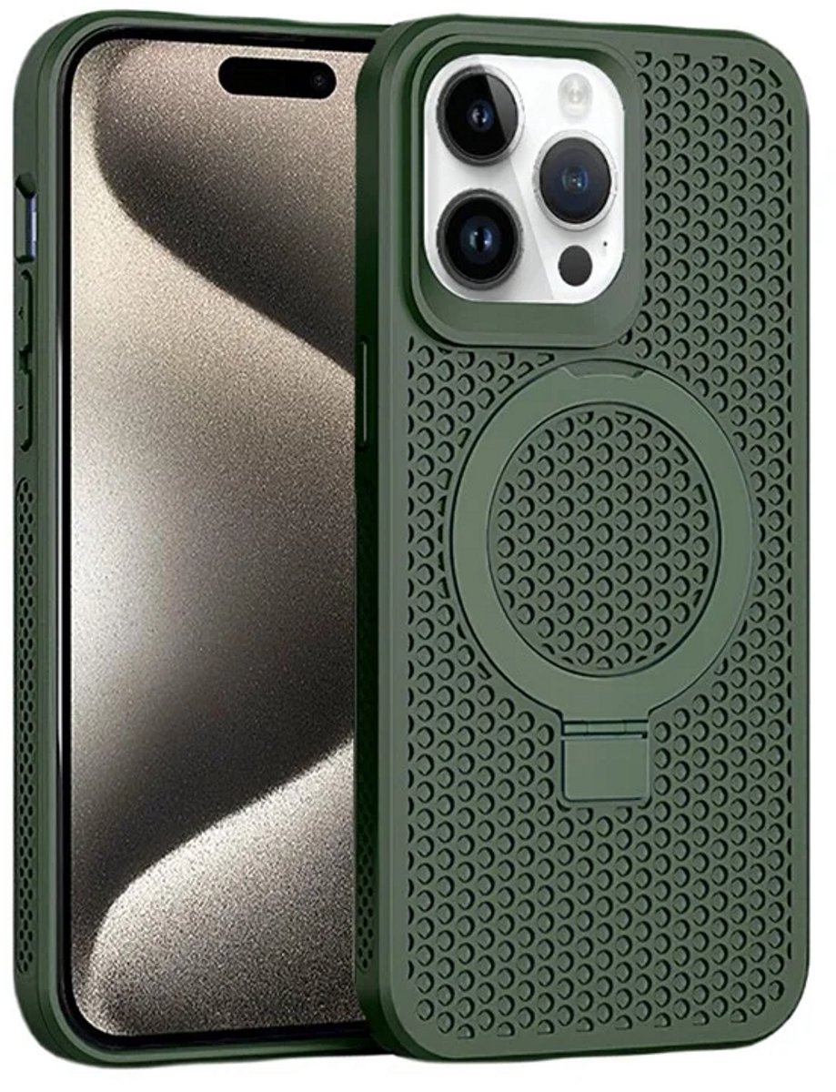 Cityhoesje - iPhone 15 Pro - Magnetic - Ring Holder Kickstand - Protective – Backcase - Groen