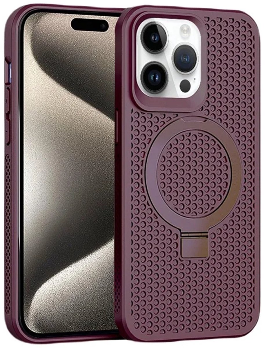 Cityhoesje - iPhone 15 Pro - Magnetic - Ring Holder Kickstand - Protective – Backcase - Rood