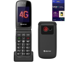 Denver - 4G Senioren Mobiele Telefoon + Simkaart Geleverd - Met Oplaadstation - Grote Letters & Toetsen - Big Button GSM - Seniorentelefoon - Klaptelefoon - Zwart