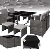 Bol.com tectake® -wicker loungemeubelset zitgroep - 4x stoelen 1x tafel 4x krukken - weerbestendig en ruimtebesparend - inclusie... aanbieding