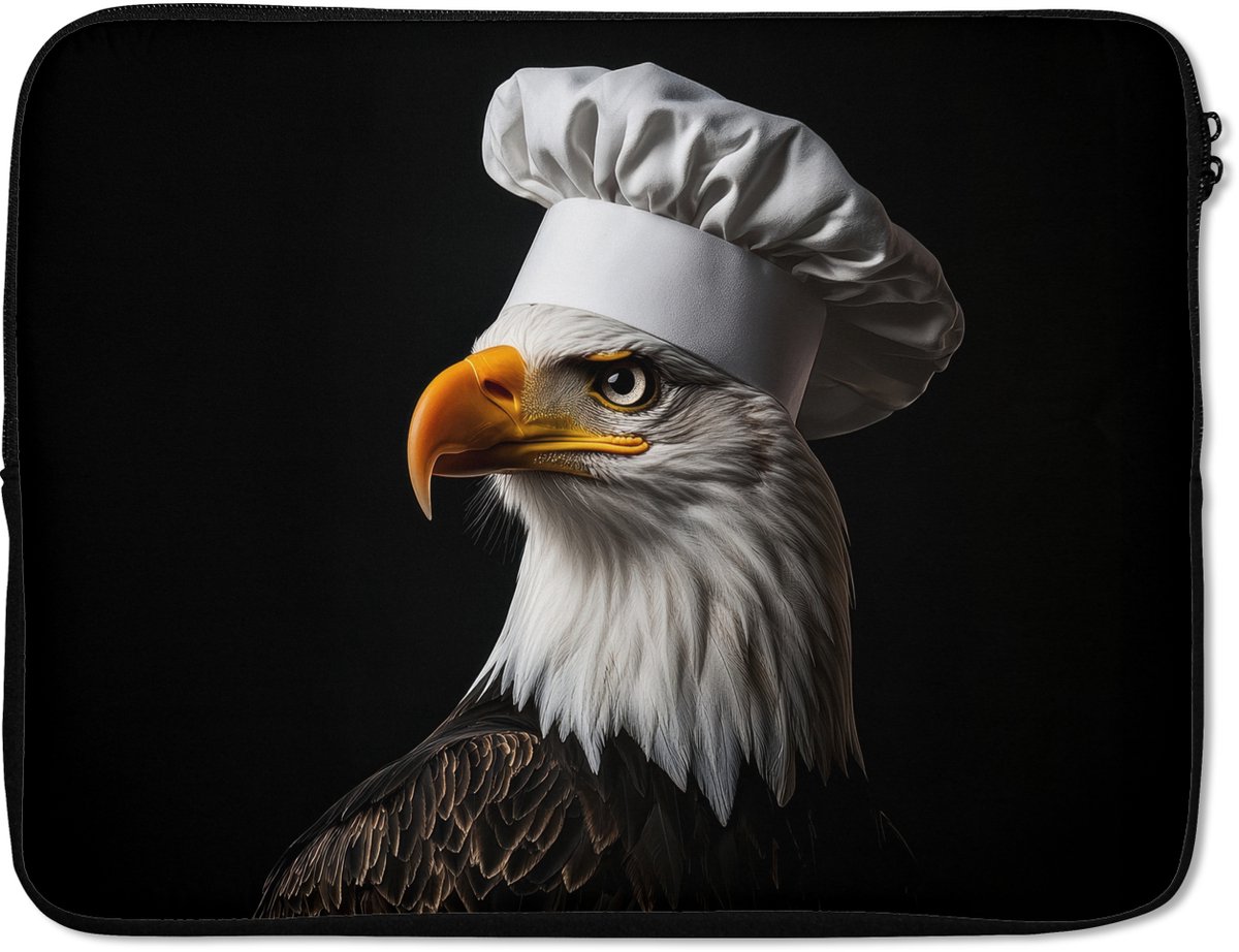 Laptophoes 15.6 inch - Arend -Amerika - Koksmuts - Vogel - Stoer - Laptop sleeve - Binnenmaat 37x26 cm - Zwarte achterkant