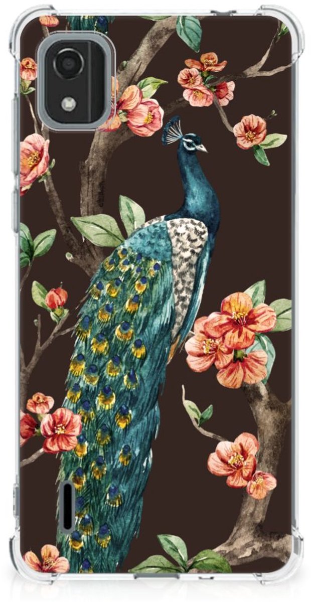 Nokia C2 2nd Edition Case Anti-shock Pauw met Bloemen