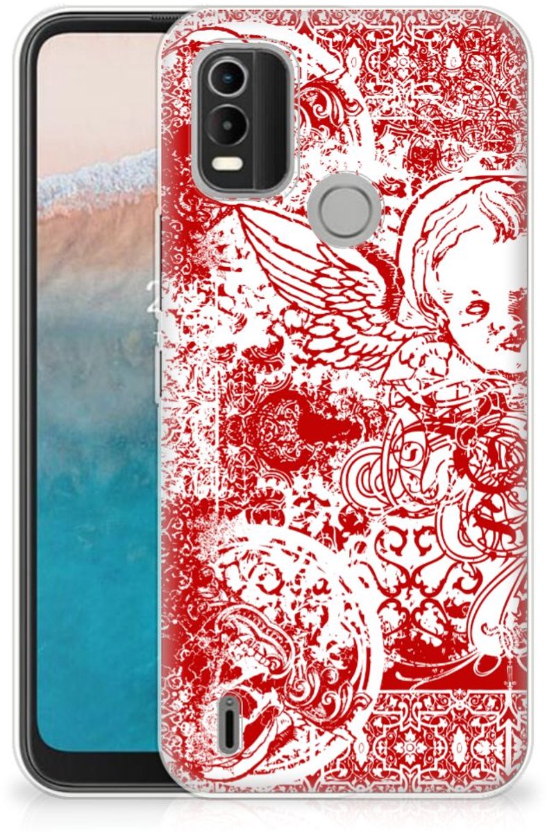 Silicone Back Case Nokia C21 Plus Angel Skull Rood