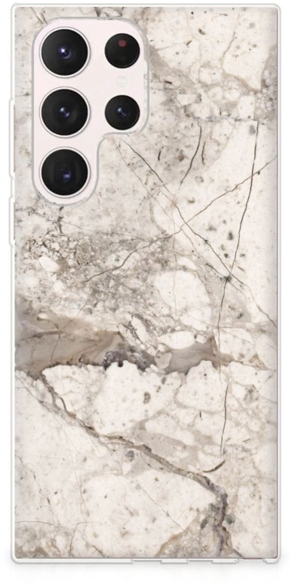 Samsung Galaxy S23 Ultra TPU Siliconen Hoesje Marmer Beige