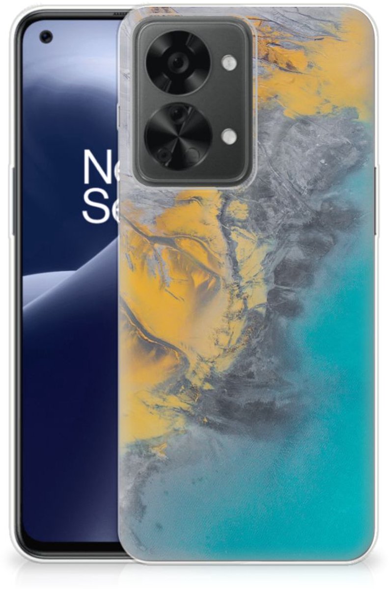 OnePlus Nord 2T TPU Siliconen Hoesje Marble Blue Gold