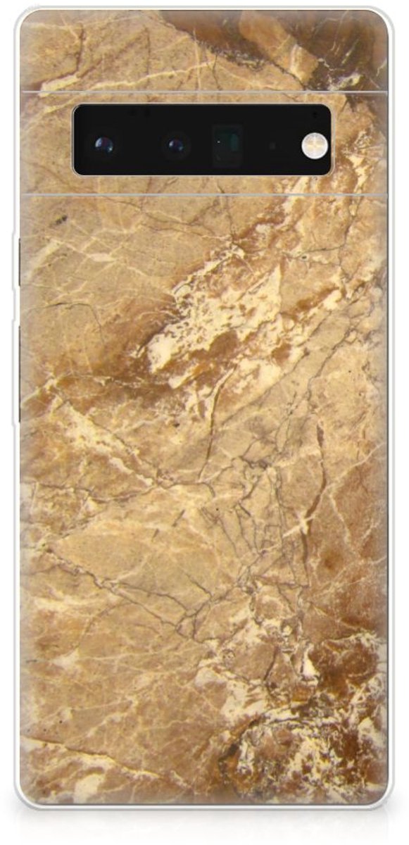 Google Pixel 6 Pro TPU Siliconen Hoesje Marmer Creme