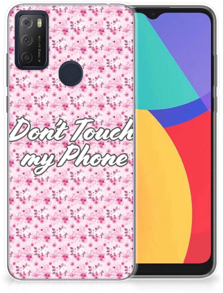 Alcatel 1S (2021) Silicone-hoesje Flowers Pink DTMP
