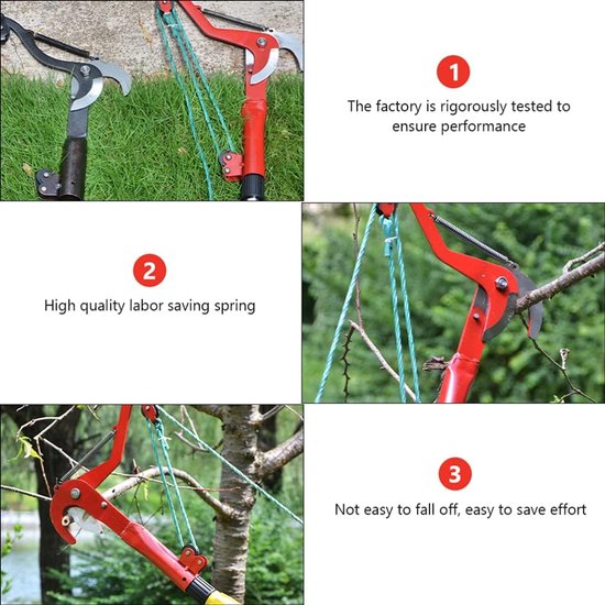 Snoeischaar - Snoeischaar vanuit de lucht - Blad Trimmer - Tuinschaar - Plantenschaar - Hoog koolstofstaal - rood - Met 1,5m touw - Tuinfruitboom takkenschaar van Greenmount — afbeelding 2