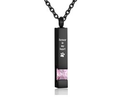 Luxe Ashanger | Met Ketting En Gravering | Forever In My Heart | Assieraad | Zwart Met Roze Steen | As Ketting | Gedenksieraad | Urn | Incl. As vuller