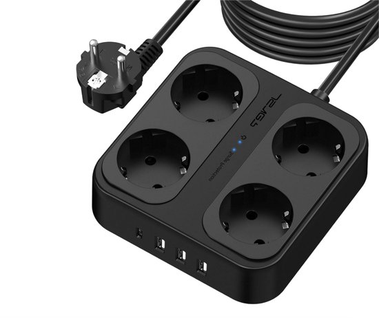 Multi Stopcontact Stellar Stekkerdoos met usb - Stekkerdoos zwart - Stekkerdoos usb ...
