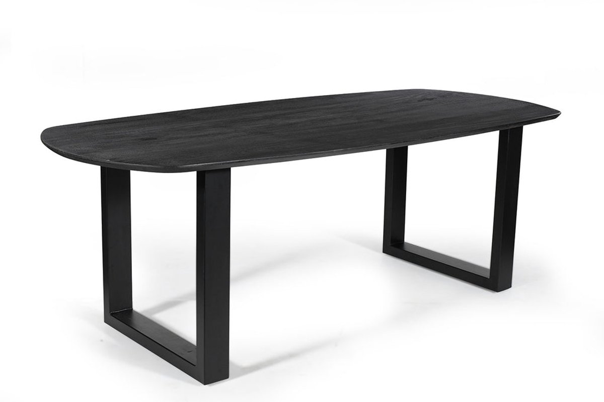 Tafel 'Tommy' 220x100 cm Deens Ovaal U-Poot Mango Hout Zwart