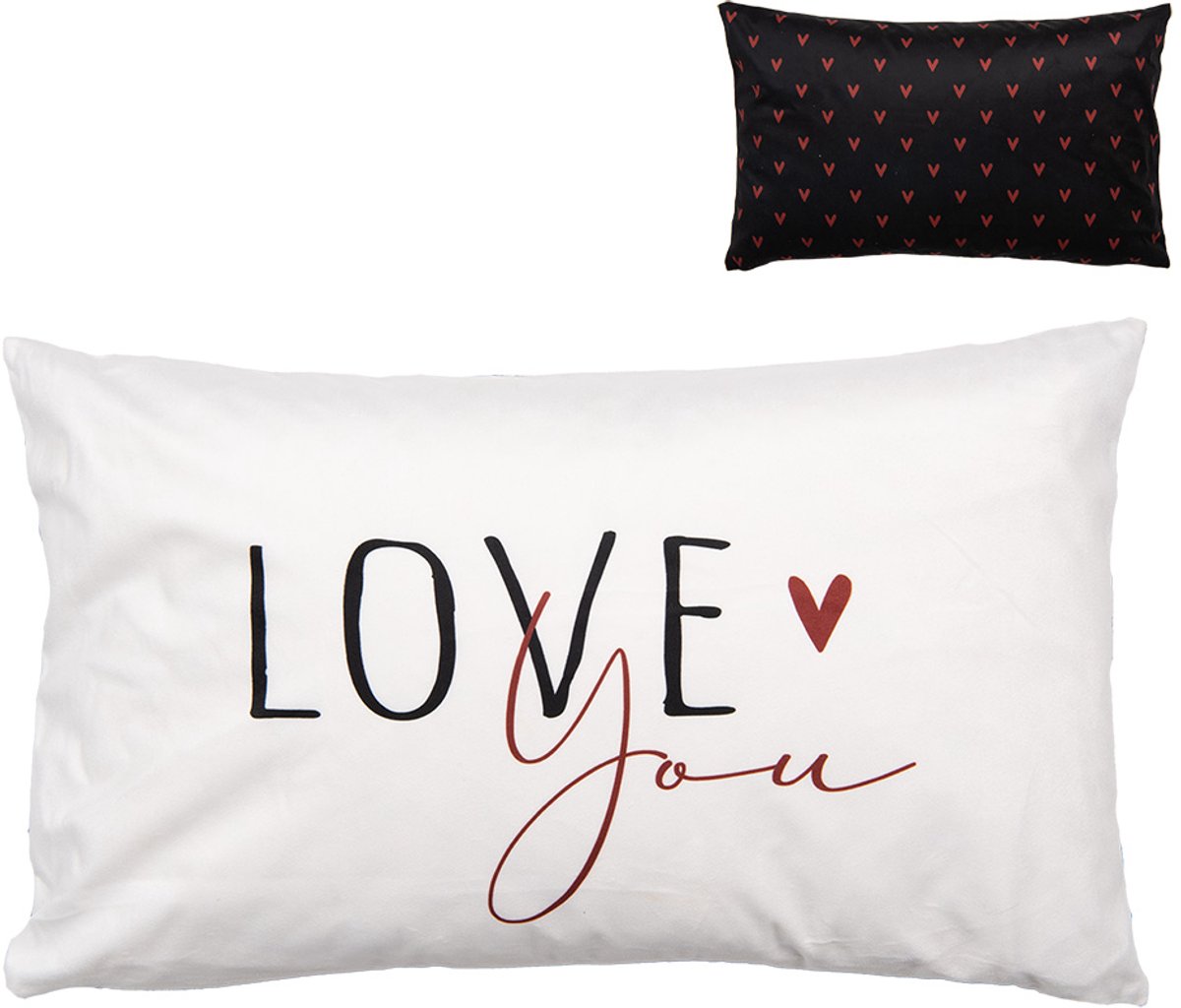 Clayre & Eef Kussenhoes 30x50 cm Zwart Wit Polyester