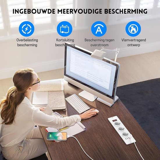 Prise de table encastrable StayPowered - Intelligente et peu encombrante - Prise 3 voies - USB C PD 20W - 3 Portes USB-A - Avec interrupteur - Installation facile - Wit - Livraison plus rapide qu'indiqué !