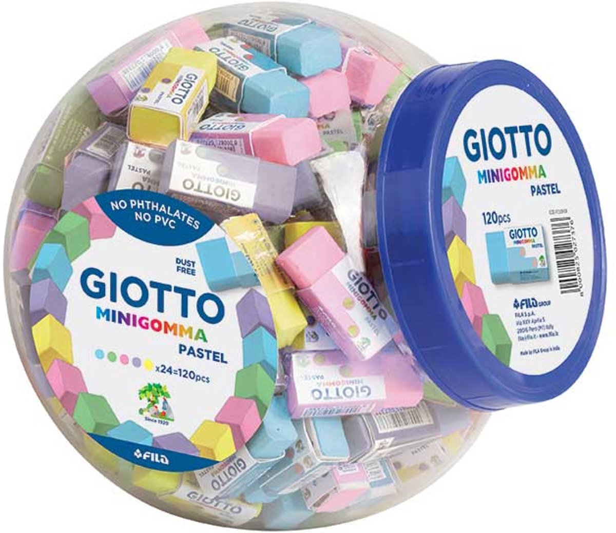 Giotto Pastel vlakgum Thermoplastische elastomeer (TPE) Groen, Geel, Blauw, Roze, Violet 120 stuk(s)