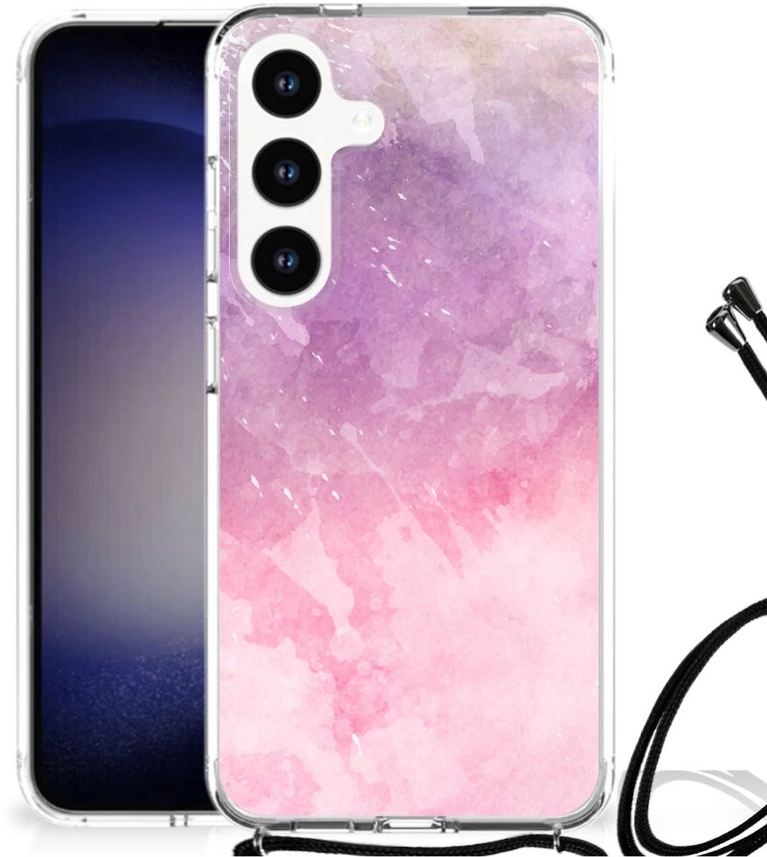 TPU Case Anti-Shock met Koord voor Back Cover Samsung Galaxy S24 Pink Purple Paint