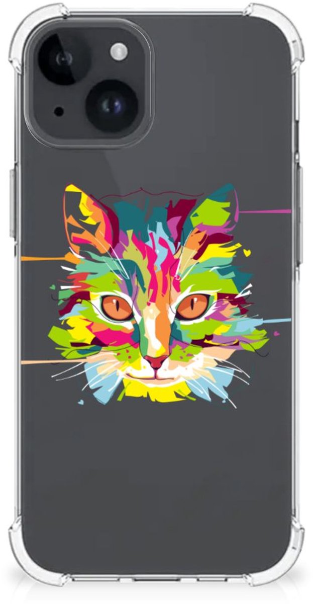iPhone 15 Stevig Bumper Hoesje Cat Color