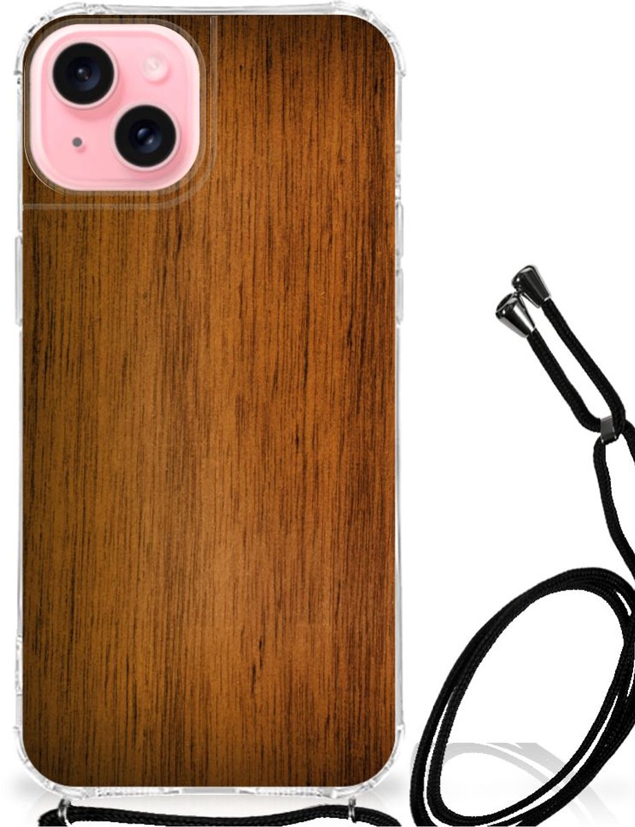 iPhone 15 Plus Stevig Telefoonhoesje Donker Hout