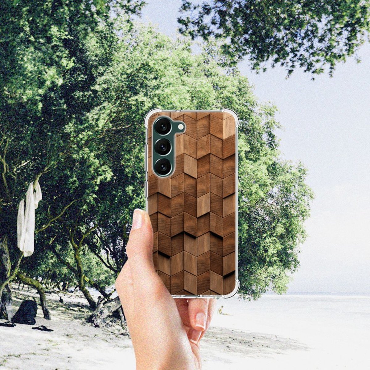 Stevig Telefoonhoesje voor Samsung Galaxy S23 Plus Wooden Cubes