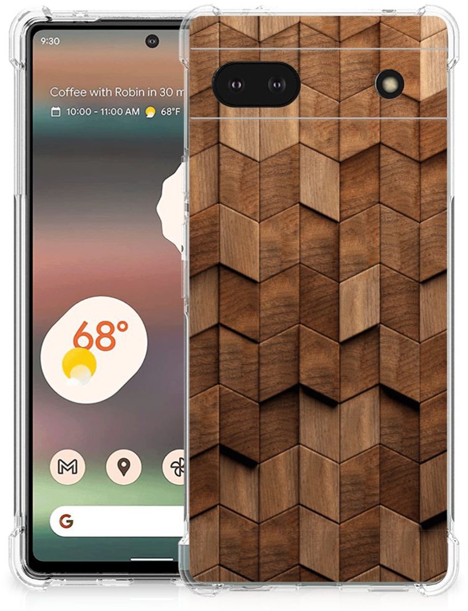 Stevig Telefoonhoesje voor Google Pixel 6A Wooden Cubes