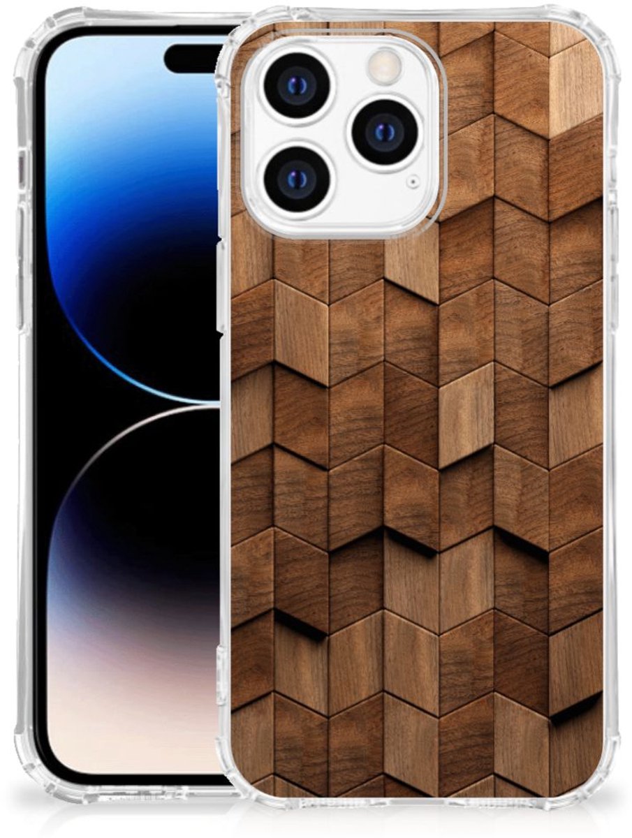 Stevig Telefoonhoesje voor Apple iPhone 14 Pro Max Wooden Cubes