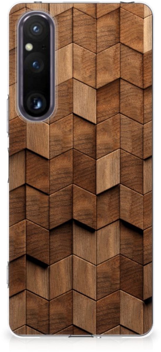 Bumper Hoesje voor Sony Xperia 1 V Wooden Cubes