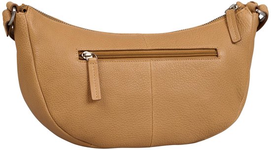 Lichtbruine Burkely crossbody tas van soepel leer met een halvemaanvorm en achtervak met rits.