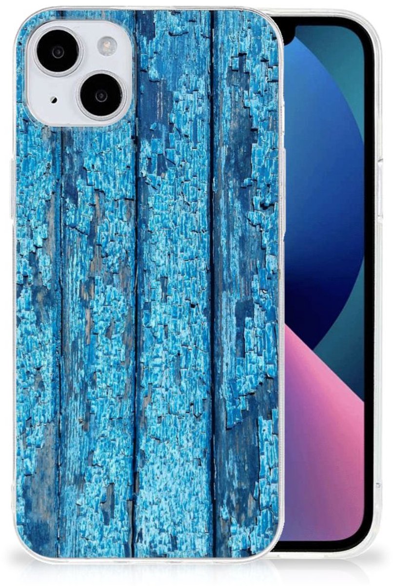 Back Cover voor iPhone 15 Plus Bumper Hoesje Wood Blue