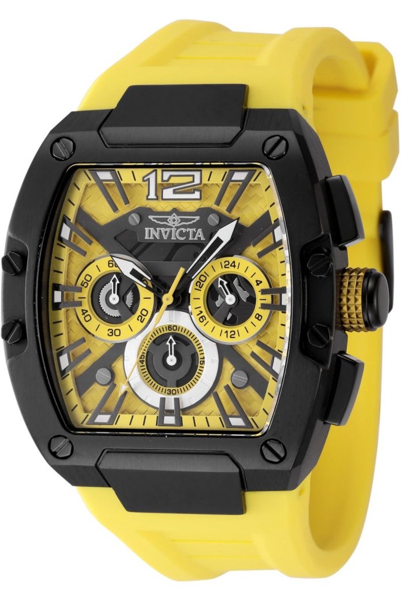 Invicta Racing 48472 Heren Horloge - Waterdicht - Analoog - Quartz Uurwerk - Roestvrij Staal met Gele Wijzerplaat - 43mm