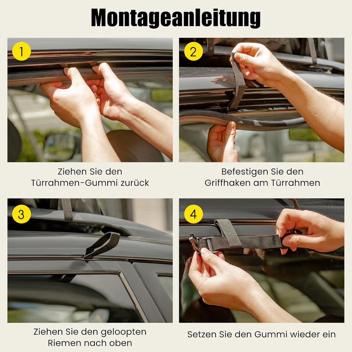 COSTWAY Dakkoffer voor auto, dakkoffer, waterdicht, met 6 deurhaken, cijferslot, antislip mat en draagtas, opvouwbare daktas, bagagebox voor auto's, bestelwagens, SUV's, geel, 600 liter – foto 5