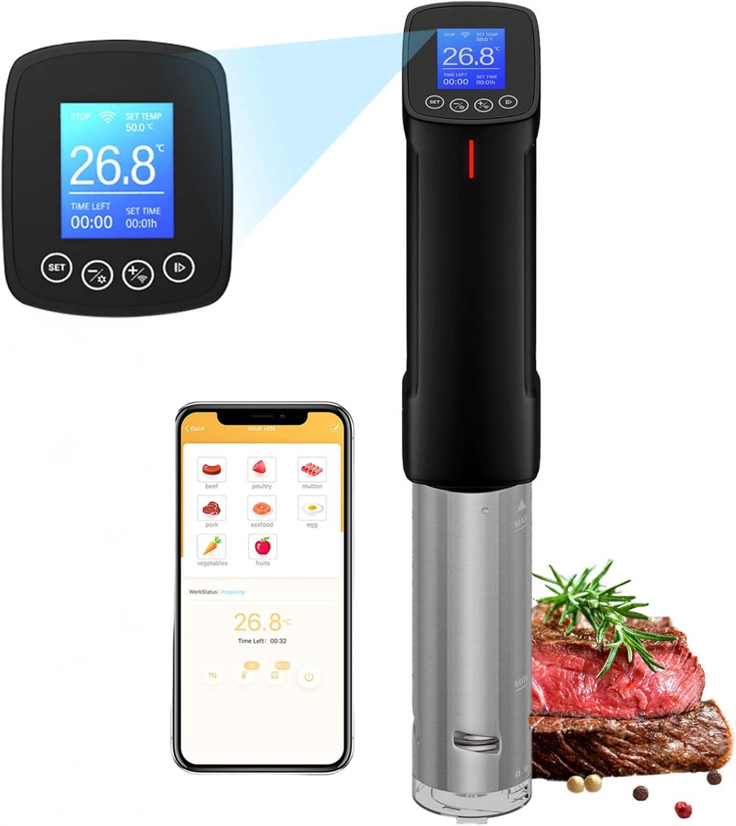Sous Vide Stick - WiFi - Timer & Nauwkeurige Temperatuurinstelling - 25-99°C