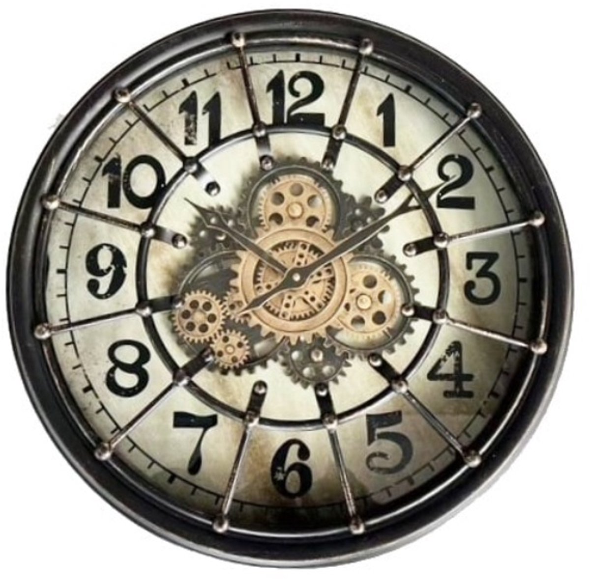 Klok - Radar - klok - Tandwiel - Vintage - Glas - Metaal - Ø 46cm - Zwart.