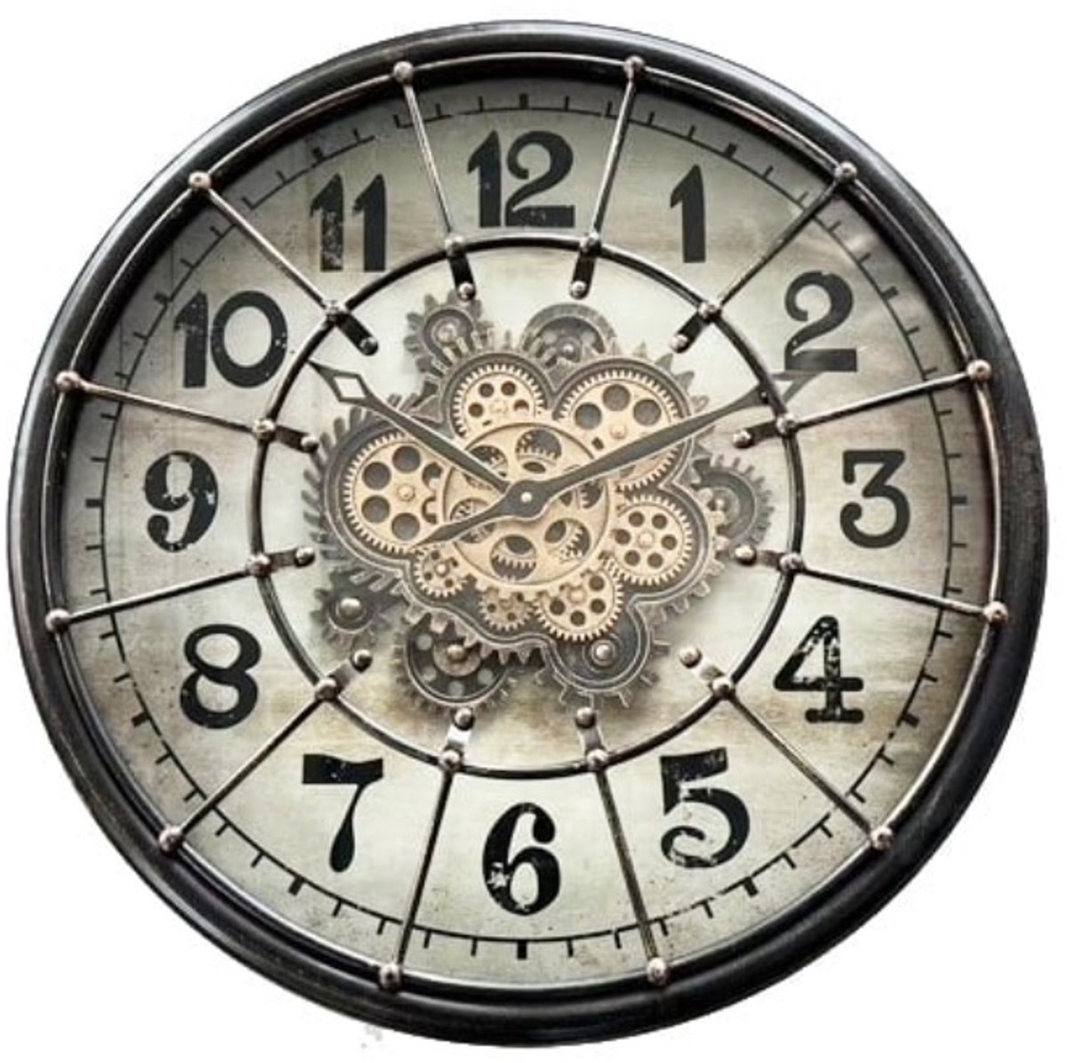 Klok - Radar - klok - Tandwiel - Vintage - Glas - Metaal - Ø 60cm - Zwart.