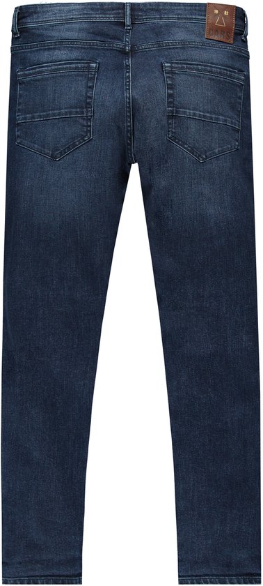 Donkerblauwe regular fit jeans, de achterkant is zichtbaar.