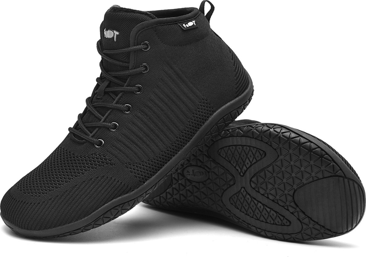 Geweo Hoge Sneakers - Winter Schoenen - Barefoot Schoenen - Sportschoenen Heren Dames - Fleece-voering - Platte Zool - Zwart - Maat 38