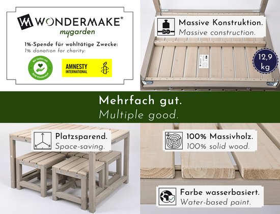 WONDERMAKE® Design kinderzitgroep buiten tuin hout met hoes, kinderzitgroep binnen picknickgroep vanaf 3 jaar, beige grijs van WONDERMAKE — afbeelding 5
