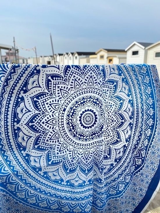Mandaladoek blauw - 240 x 220 cm - XXL Ibiza laken- Lichtgewicht strandlaken -2-persoons katoenen badlaken - Boho bed & bank sprei - Festivalkleed - Familiestrandlaken - Schaduwdoek - Muur decoratie - Picknickkleed