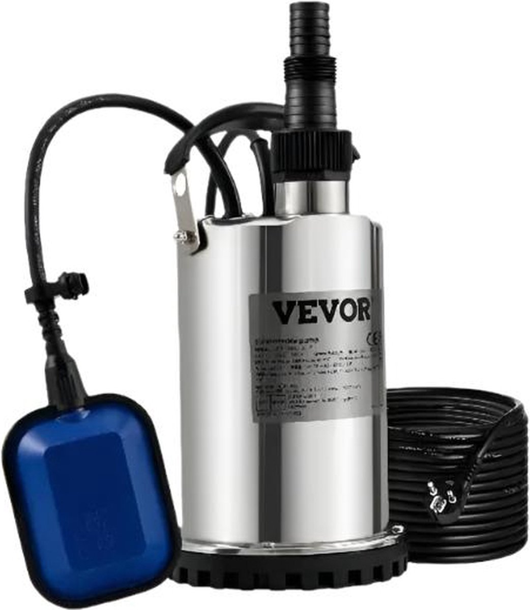 Vevor - Waterpomp - Rioolpomp - Dompelpomp - Schoonwaterpomp - Voor het oppompen van water uit zwembaden - 1100W - 1,5PK - Zilver