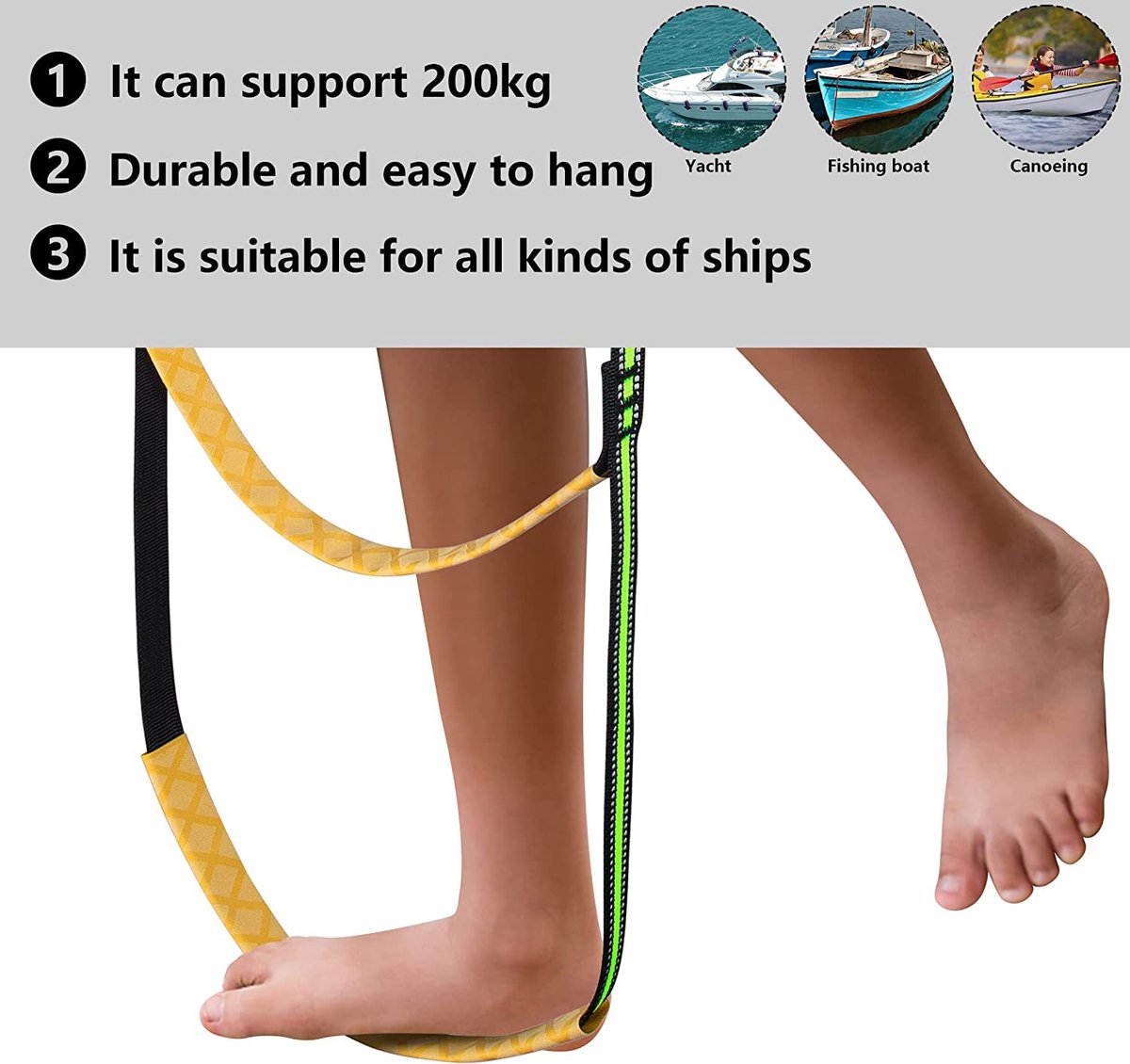 Touwladder - Zachte Ladder - Ladder voor Rubberboot - met 4 Treden - Zwemtrap boot - 111x32cm - boottrap accessoires - Klimladder - Klimtouw - Speeltoestel ladder - Opvouwbare Hangende Ladder - hulp bij het instappen - nood touwladder – foto 4