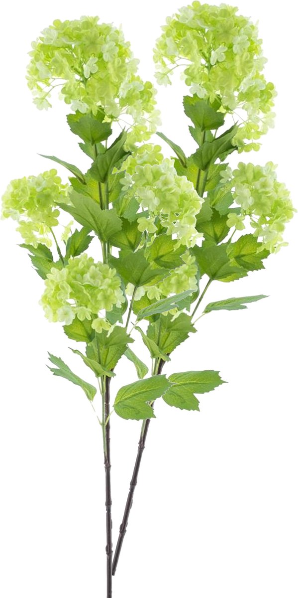 Bellatio Design Kunstbloem Viburnum/Sneeuwbal - 3x - 88 cm - groen - losse steel - kunst zijdebloemen Lichtgroen