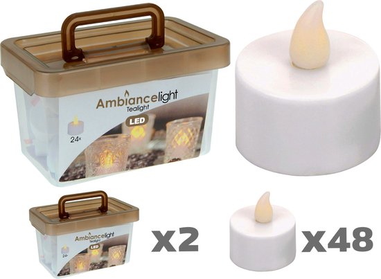 48 LED Theelichtjes Warm Wit - Energiezuinig -Vlamloos -Sfeerverlichting -incl. Batterijen-Waxinelicht